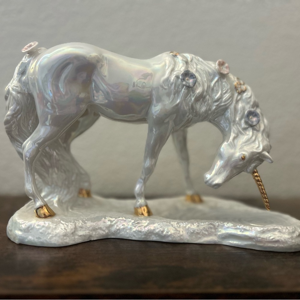 Porcelain Unicorn Rare Vintage - Opal and Gold Mystical Magical